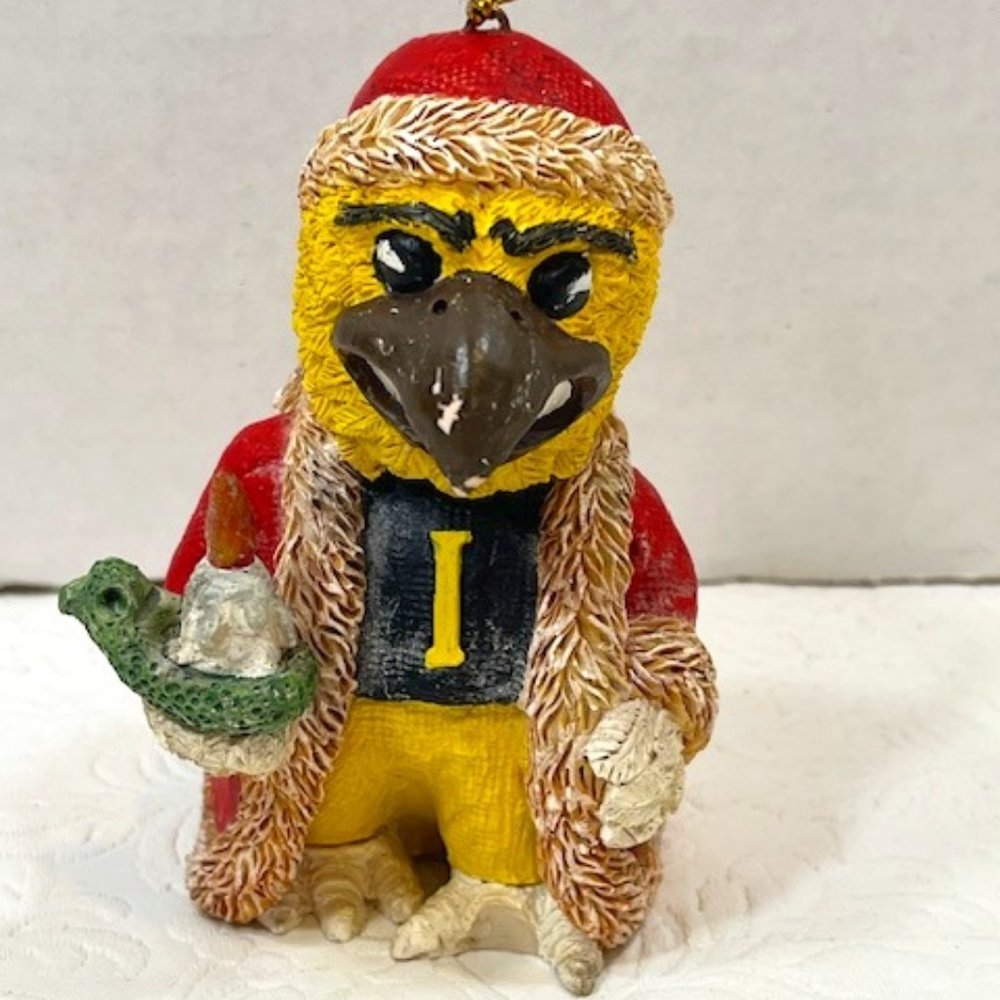 VTG University of Iowa Hawkeyes Mascot Christmas Hanging Ornament Collectible